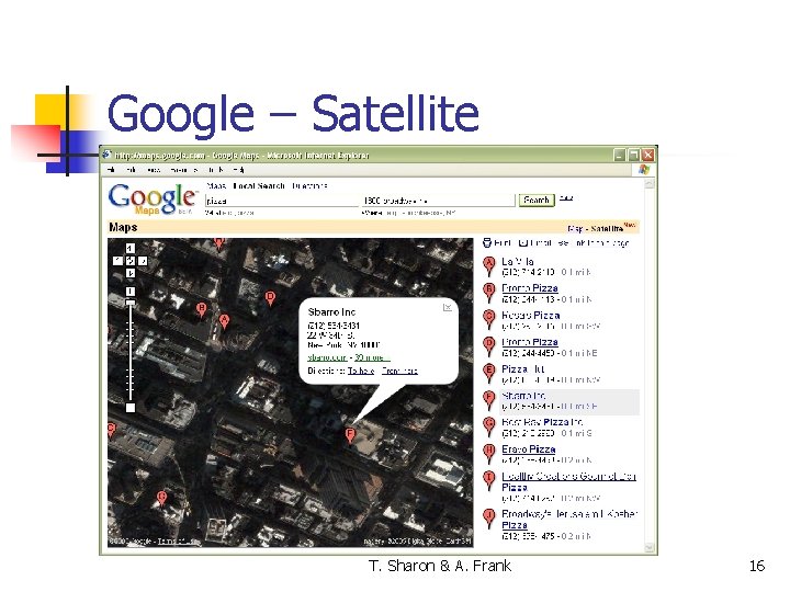 Google – Satellite T. Sharon & A. Frank 16 