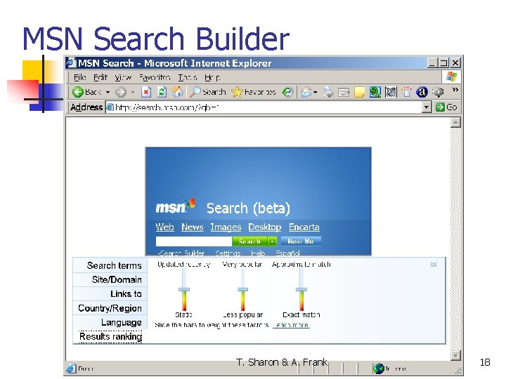 MSN Search Builder T. Sharon & A. Frank 18 