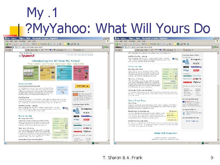 My. 1 ? My. Yahoo: What Will Yours Do T. Sharon & A. Frank