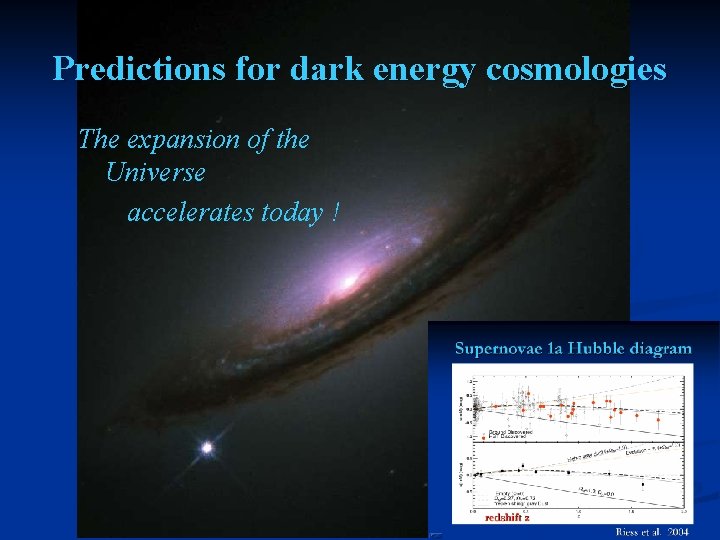 Predictions for dark energy cosmologies The expansion of the Universe accelerates today ! 