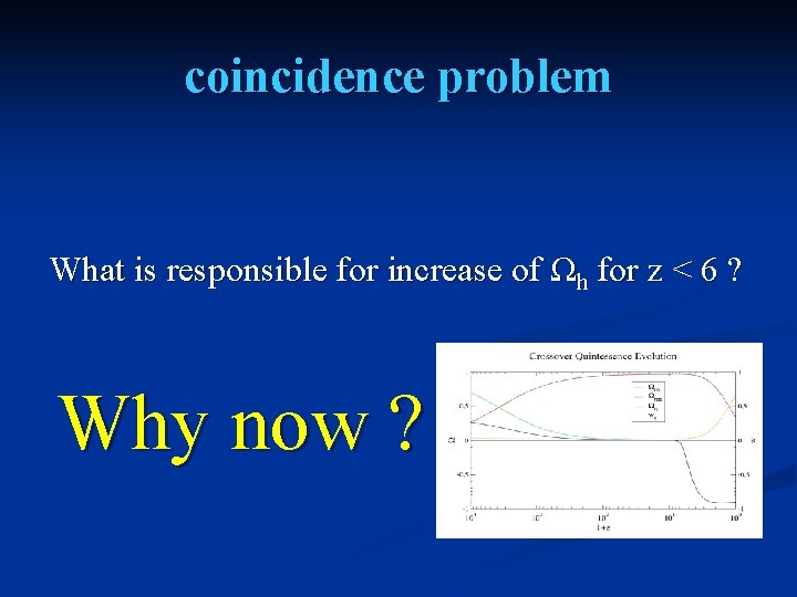 coincidence problem What is responsible for increase of Ωh for z < 6 ?