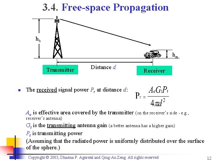 3. 4. Free-space Propagation hb hm Transmitter n Distance d Receiver The received signal