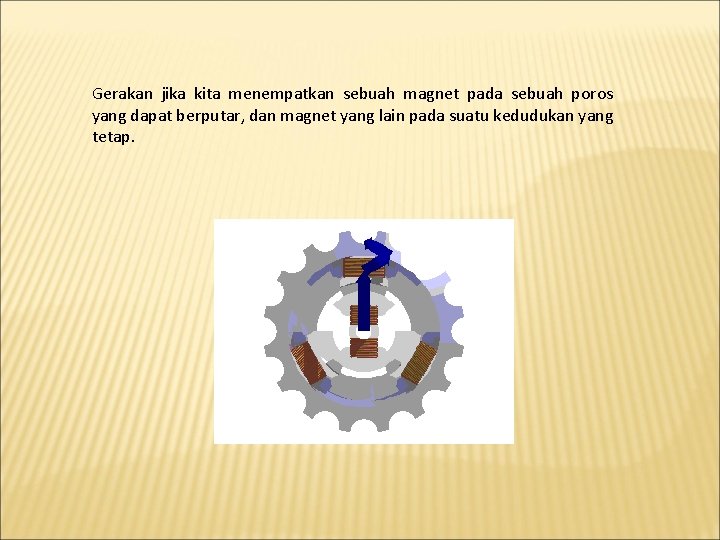 Gerakan jika kita menempatkan sebuah magnet pada sebuah poros yang dapat berputar, dan magnet