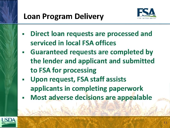 Loan Program Delivery § § Direct loan requests are processed and serviced in local