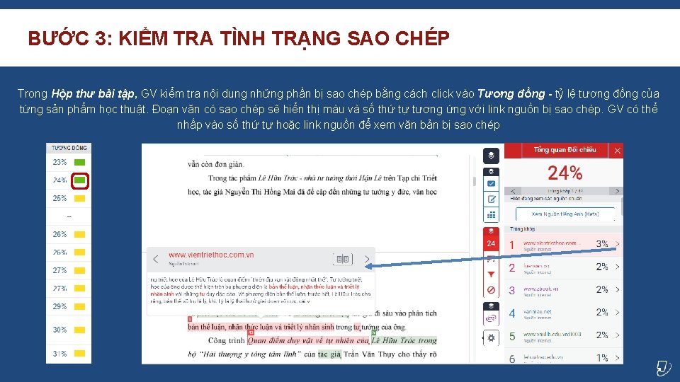 BƯỚC 3: KIỂM TRA TÌNH TRẠNG SAO CHÉP Trong Hộp thư bài tập, GV