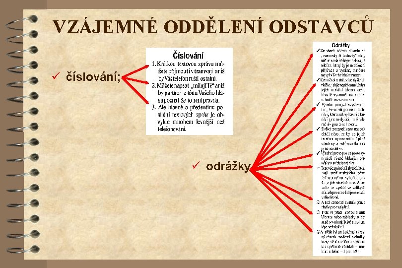 VZÁJEMNÉ ODDĚLENÍ ODSTAVCŮ ü číslování; ü odrážky. 