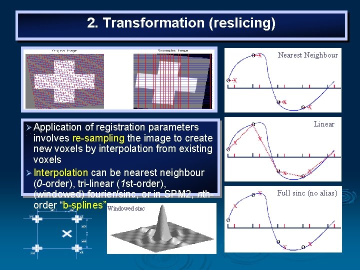 2. Transformation (reslicing) Nearest Neighbour Ø Application of registration parameters involves re-sampling the image