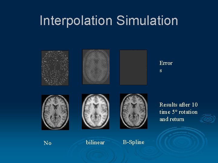 Interpolation Simulation Error s Results after 10 time 5° rotation and return No bilinear