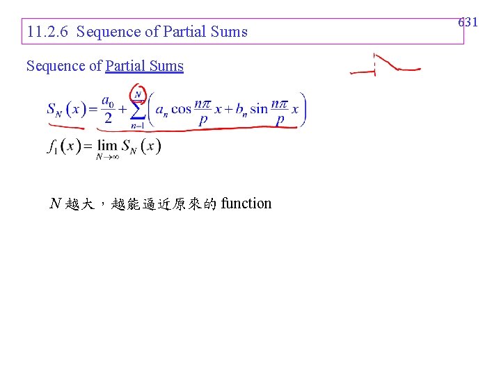 11. 2. 6 Sequence of Partial Sums N 越大，越能逼近原來的 function 631 