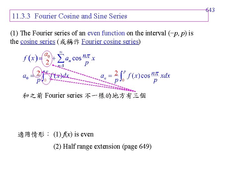 11. 3. 3 Fourier Cosine and Sine Series (1) The Fourier series of an