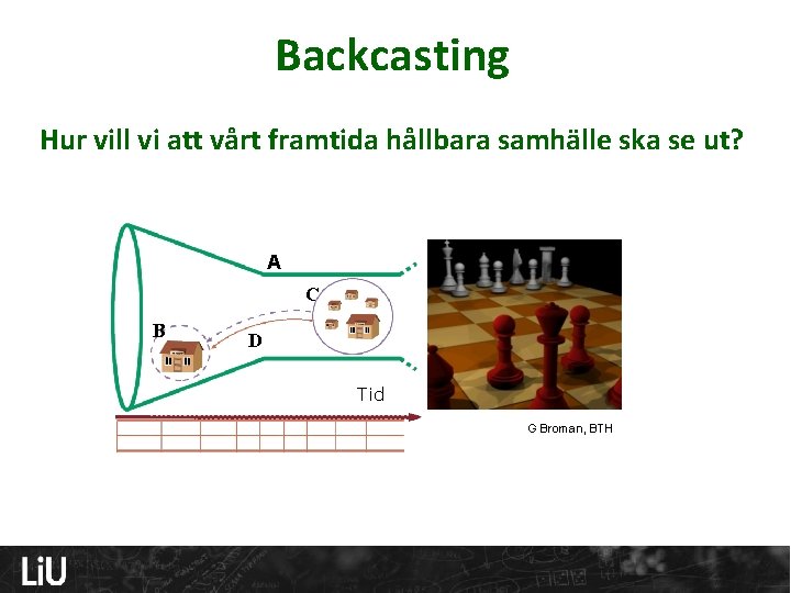 Backcasting Hur vill vi att vårt framtida hållbara samhälle ska se ut? A C