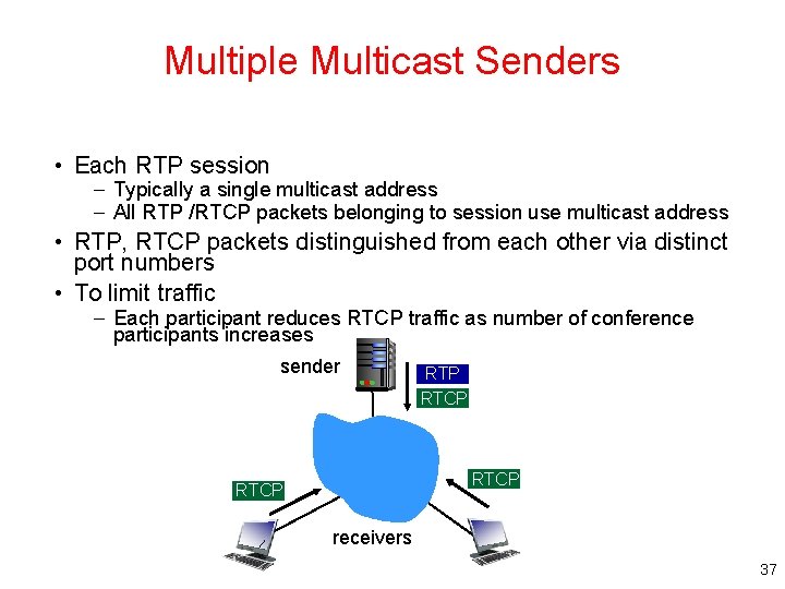 Multiple Multicast Senders • Each RTP session – Typically a single multicast address –