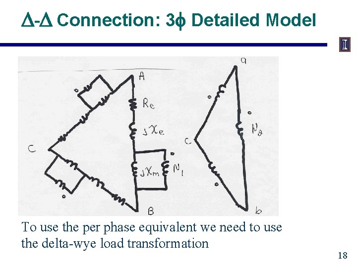 D-D Connection: 3 f Detailed Model To use the per phase equivalent we need