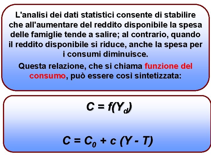 L'analisi dei dati statistici consente di stabilire che all'aumentare del reddito disponibile la spesa