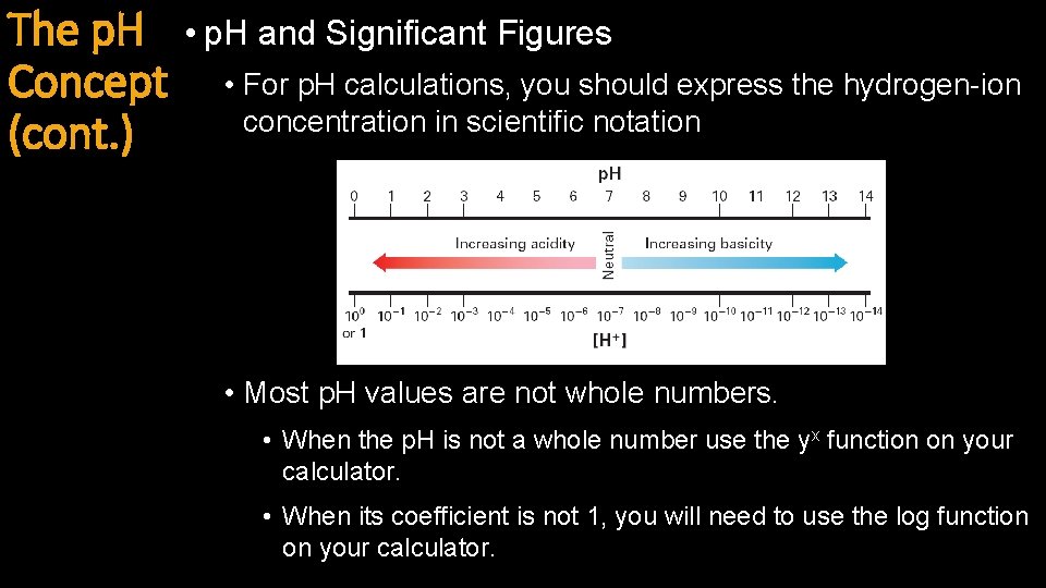 The p. H Concept (cont. ) • p. H and Significant Figures • For