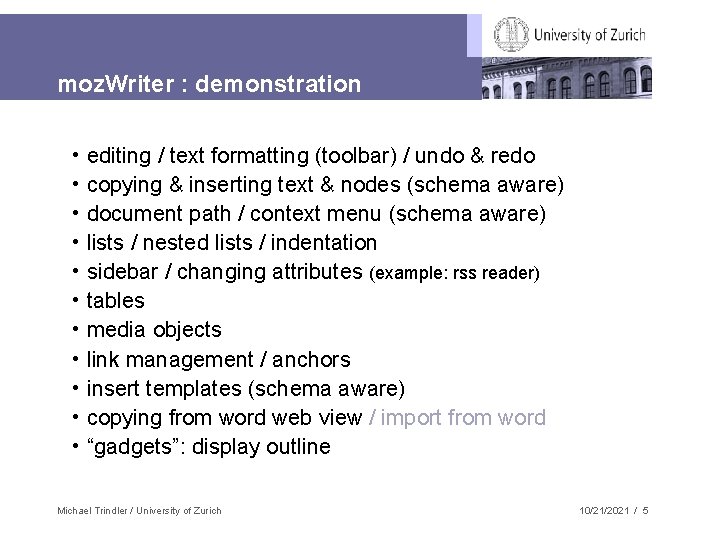 moz. Writer : demonstration • • • editing / text formatting (toolbar) / undo