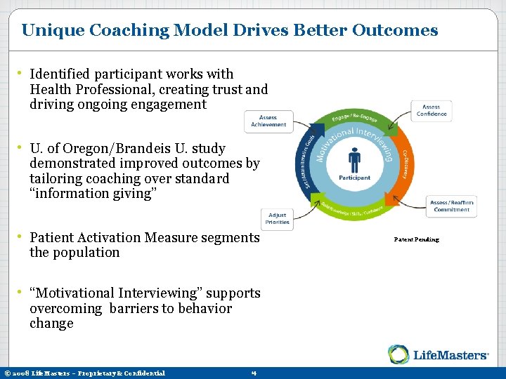 Unique Coaching Model Drives Better Outcomes • Identified participant works with Health Professional, creating