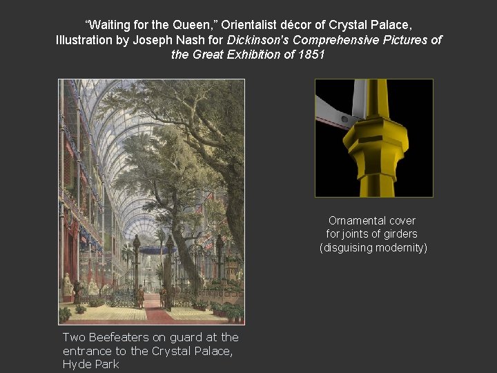 “Waiting for the Queen, ” Orientalist décor of Crystal Palace, Illustration by Joseph Nash