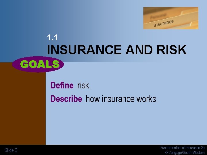 Define Insurance Risk 1 INSURANCE BASICS 1 1 1 2 1