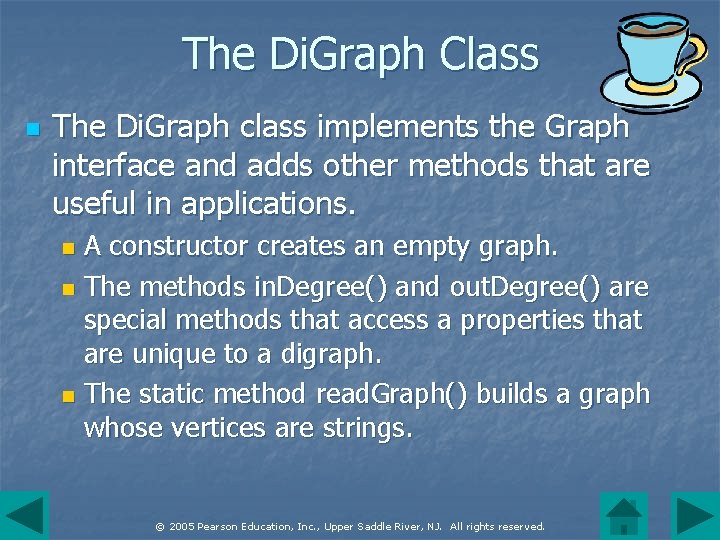 The Di. Graph Class n The Di. Graph class implements the Graph interface and