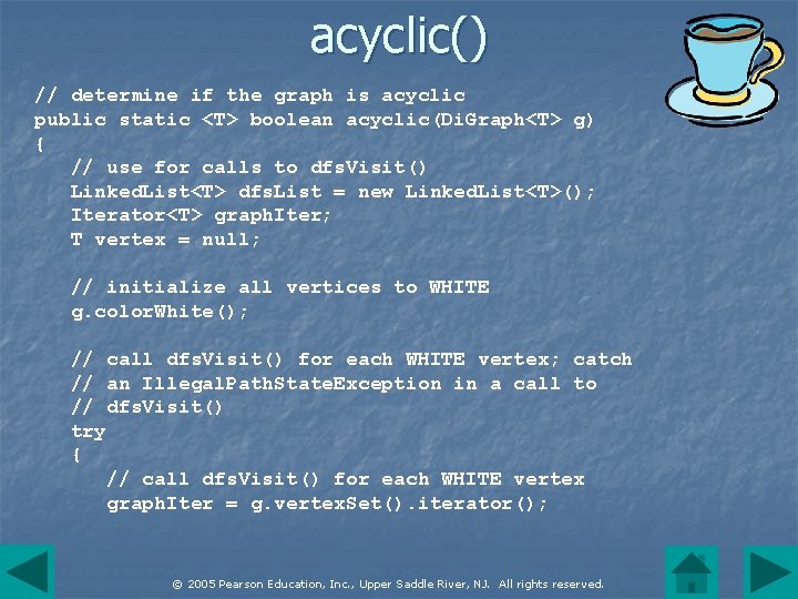 acyclic() // determine if the graph is acyclic public static <T> boolean acyclic(Di. Graph<T>