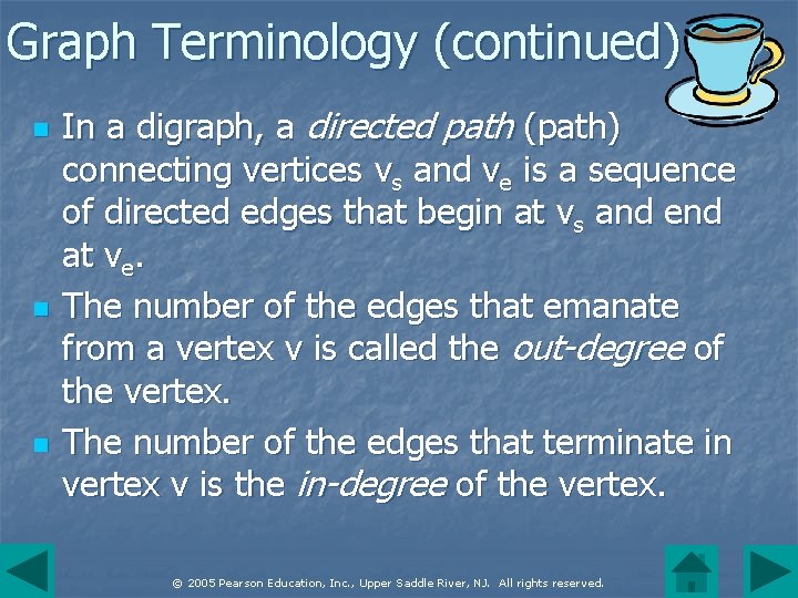 Graph Terminology (continued) n n n In a digraph, a directed path (path) connecting