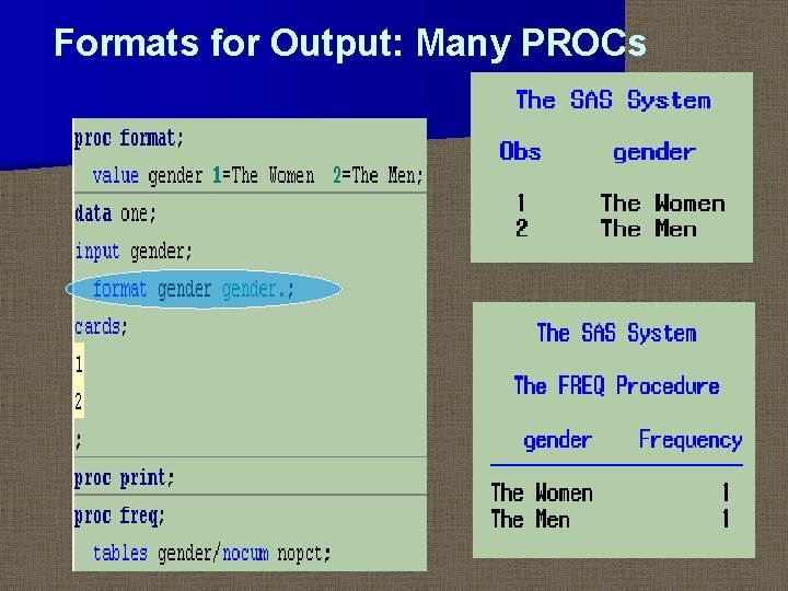 Formats for Output: Many PROCs 