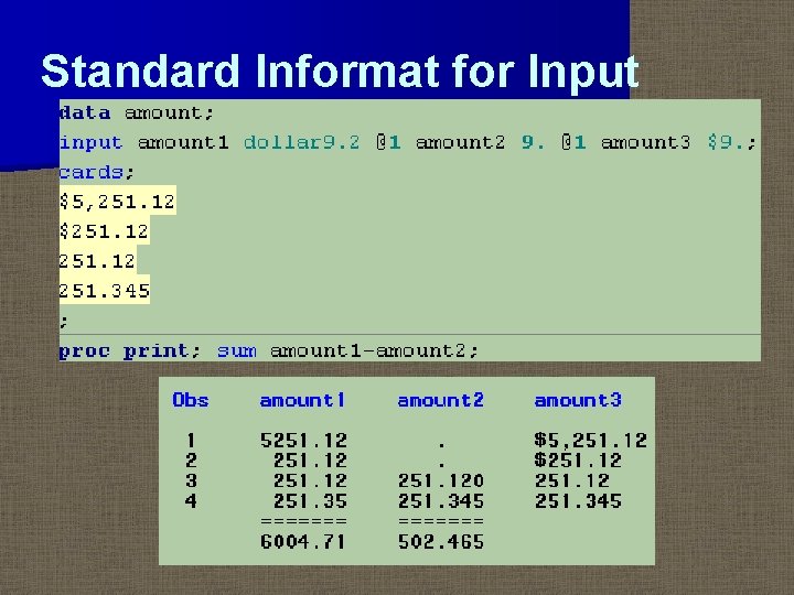 Standard Informat for Input 