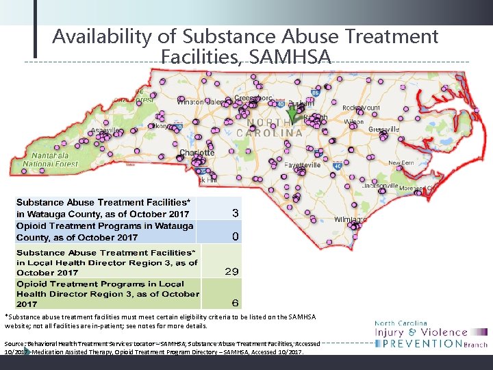 Availability of Substance Abuse Treatment Facilities, SAMHSA *Substance abuse treatment facilities must meet certain