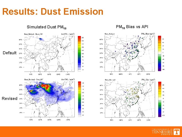 Results: Dust Emission Simulated Dust PM 10 Default Revised PM 10 Bias vs API