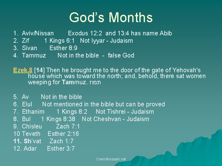 God’s Months 1. 2. 3. 4. Aviv/Nissan Exodus 12: 2 and 13: 4 has