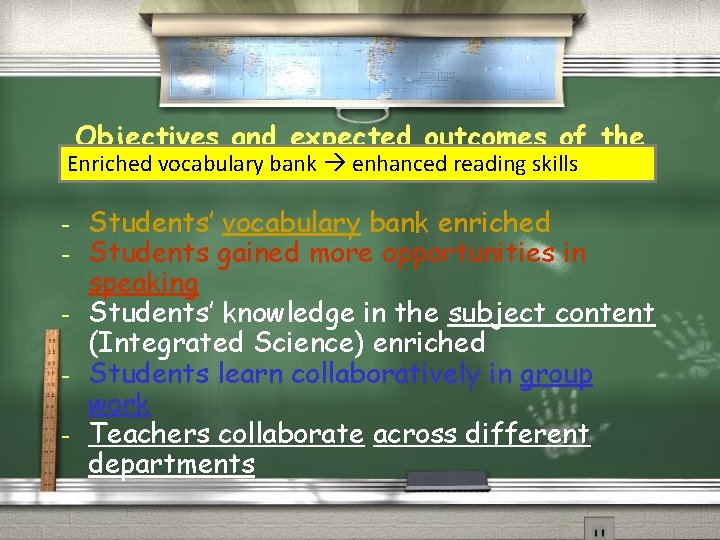 Objectives and expected outcomes of the Enriched vocabulary bank enhanced reading skills 20 -lesson