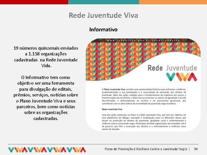 Rede Juventude Viva Informativo 19 números quinzenais enviados a 1. 158 organizações cadastradas na