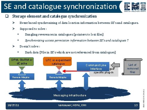 SE and catalogue synchronization q Storage element and catalogue synchronization Ø Event based synchronizing