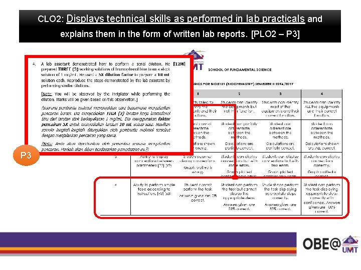 CLO 2: Displays technical skills as performed in lab practicals and explains them in