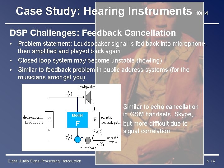 Case Study: Hearing Instruments 10/14 DSP Challenges: Feedback Cancellation • Problem statement: Loudspeaker signal