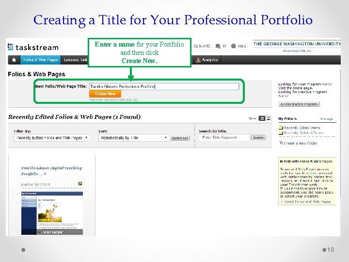 Creating a Title for Your Professional Portfolio Enter a name for your Portfolio and