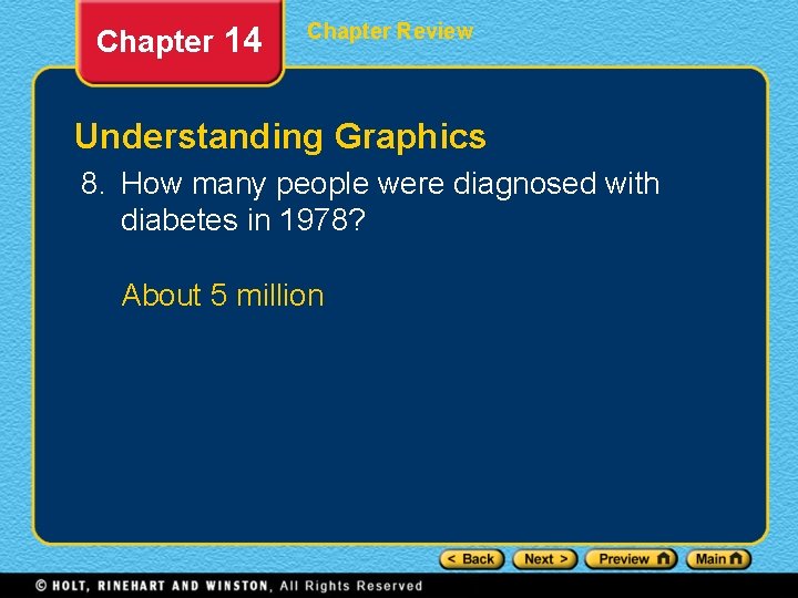 Chapter 14 Chapter Review Understanding Graphics 8. How many people were diagnosed with diabetes