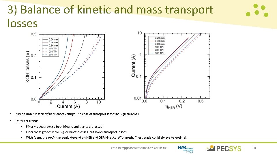 3) Balance of kinetic and mass transport losses • Kinetics mainly seen at/near onset