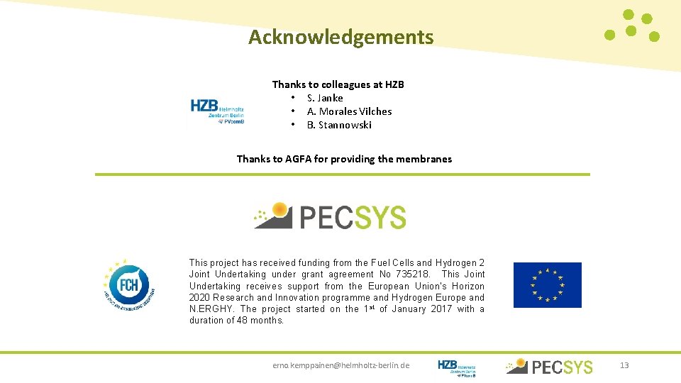 Acknowledgements Thanks to colleagues at HZB • S. Janke • A. Morales Vilches •