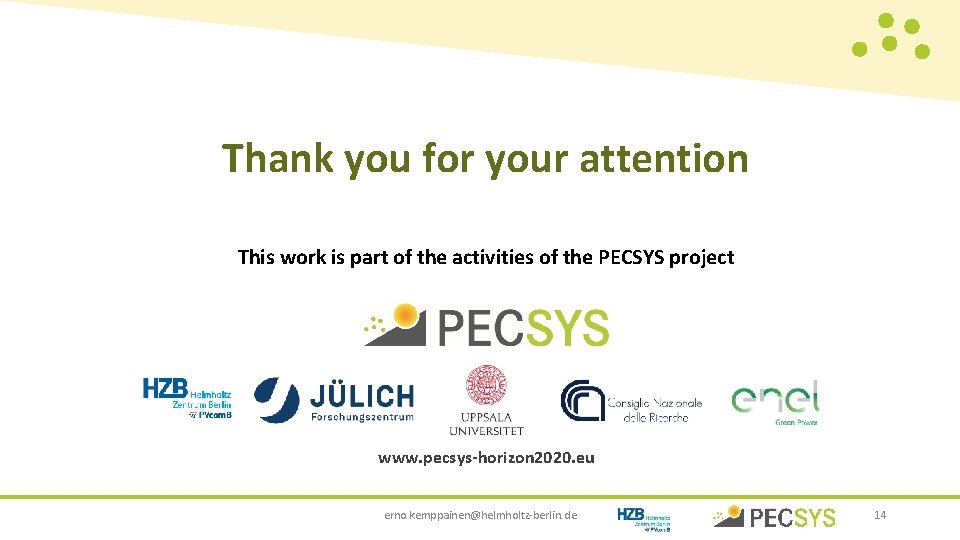 Thank you for your attention This work is part of the activities of the