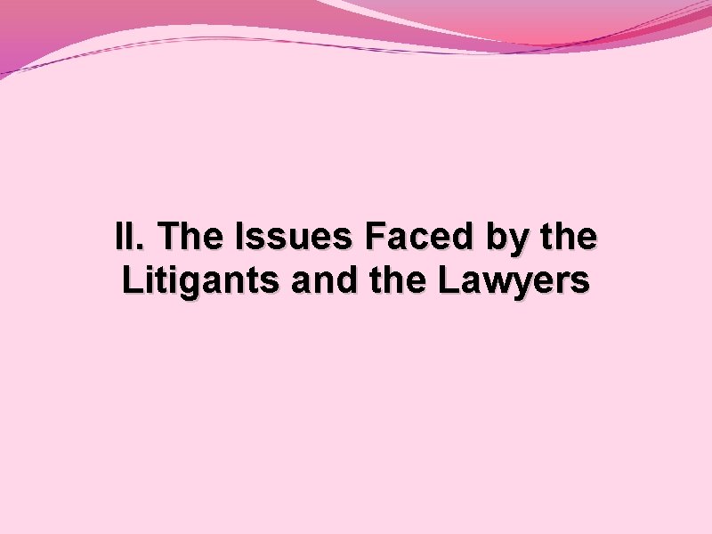 II. The Issues Faced by the Litigants and the Lawyers 