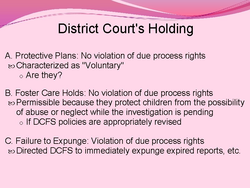 District Court's Holding A. Protective Plans: No violation of due process rights Characterized as