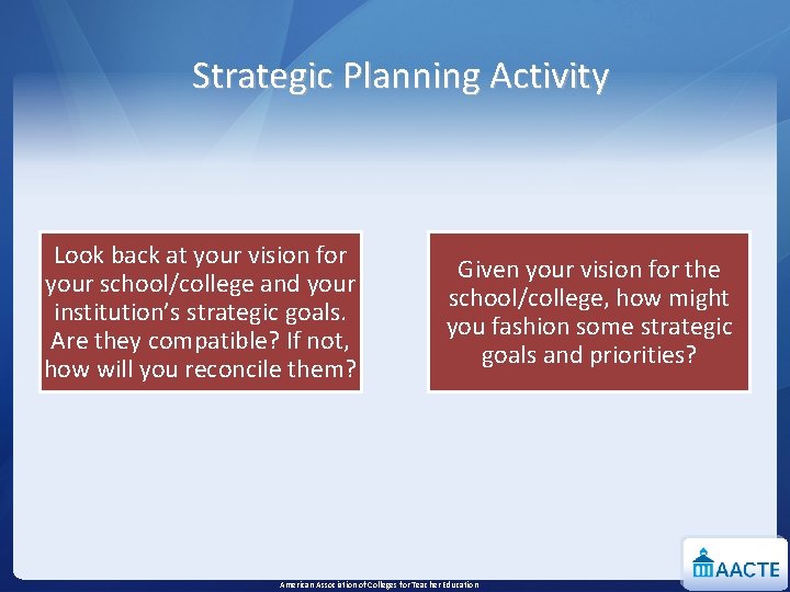 Strategic Planning Activity Look back at your vision for your school/college and your institution’s