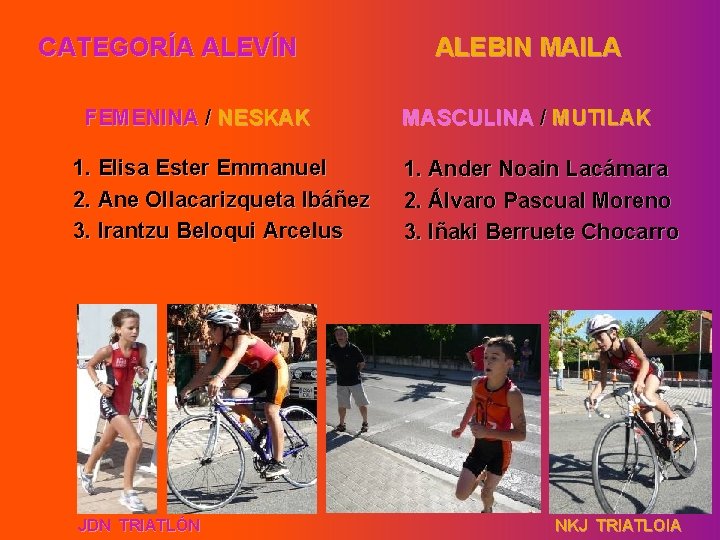 CATEGORÍA ALEVÍN FEMENINA / NESKAK 1. Elisa Ester Emmanuel 2. Ane Ollacarizqueta Ibáñez 3.