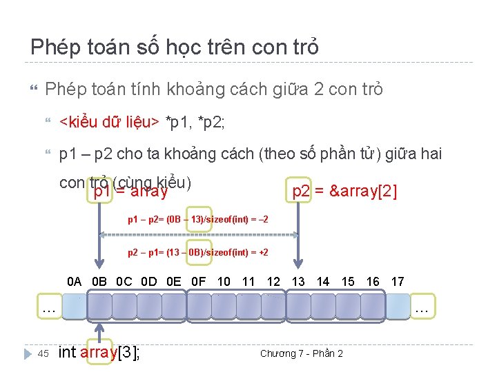 Phép toán số học trên con trỏ Phép toán tính khoảng cách giữa 2