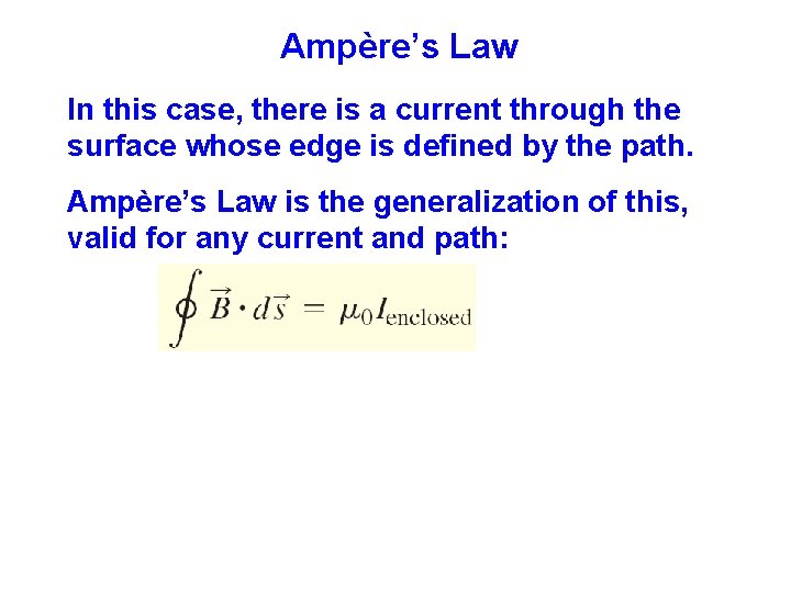 Ampère’s Law In this case, there is a current through the surface whose edge