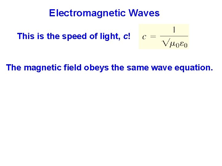 Electromagnetic Waves This is the speed of light, c! The magnetic field obeys the