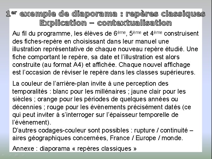 1 er exemple de diaporama : repères classiques Explication – contextualisation Au fil du