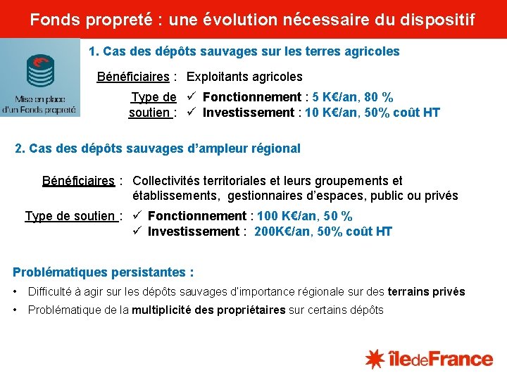 Fonds propreté : une évolution nécessaire du dispositif 1. Cas des dépôts sauvages sur